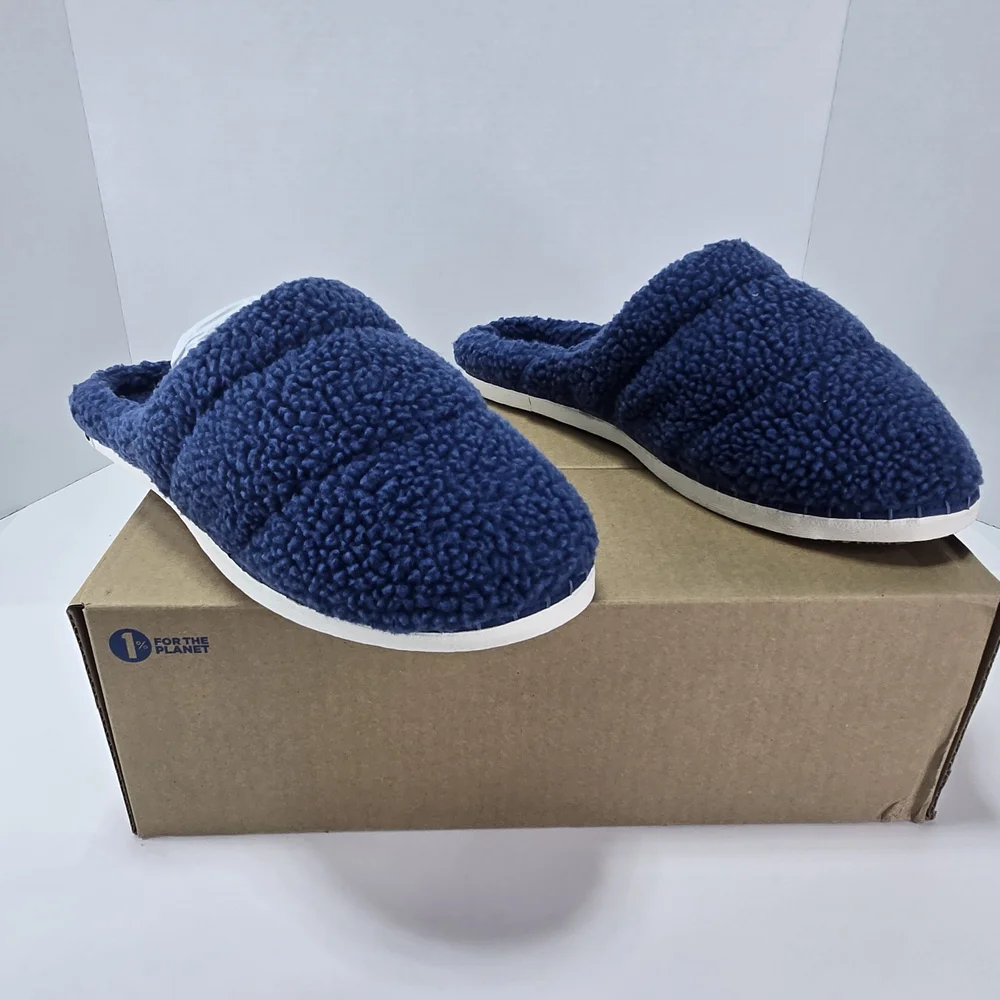 SeaVees SeaChange Slide Navy Blue Sherpa Slide Slippers House Shoe Size Men's 11